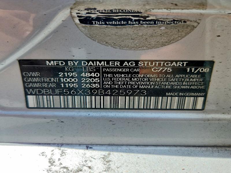 Aukcja sprzedaży 2009 Mercedes-benz E, vin: WDBUF56X39B425973, numer aukcji: 58689286