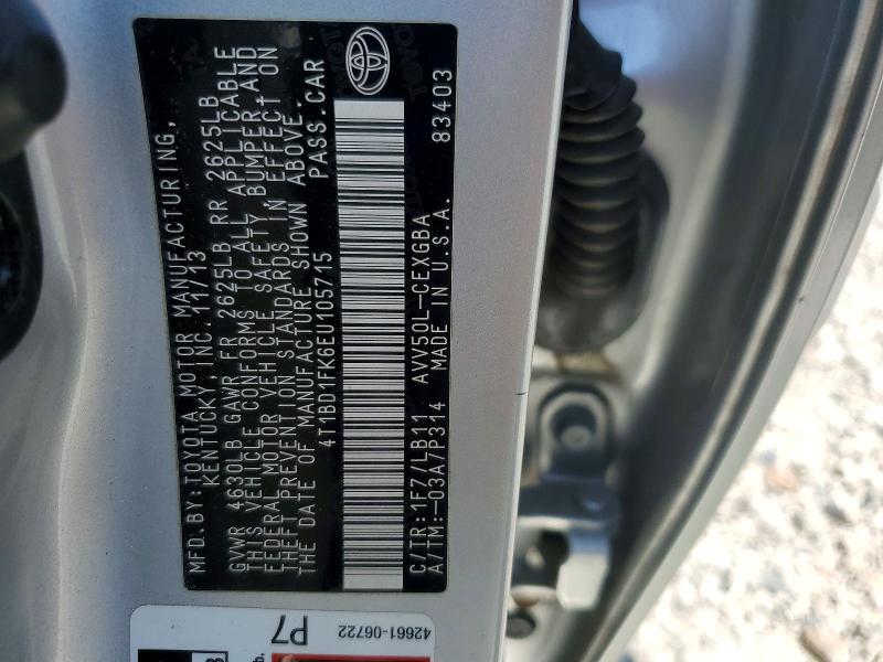 57885036 :رقم المزاد ، 4T1BD1FK6EU105715 vin ، 2014 Toyota Camry Hybrid مزاد بيع
