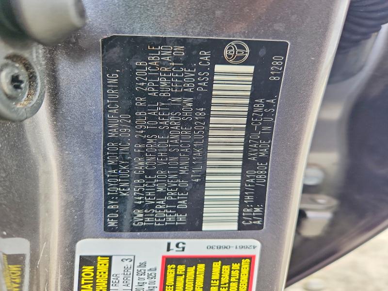 Aukcja sprzedaży 2020 Toyota Camry, vin: 4T1L11AK1LU502184, numer aukcji: 57946466