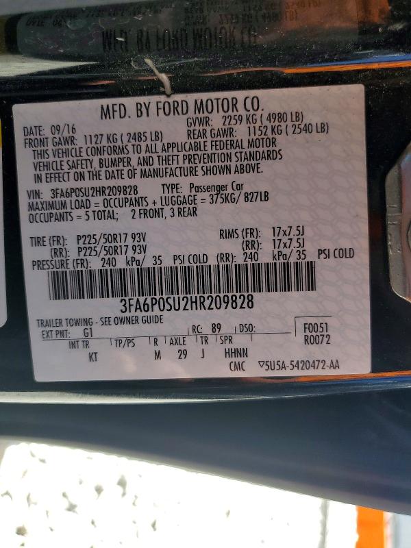 Продажа на аукционе авто 2017 Ford Fusion, vin: 3FA6P0SU2HR209828, номер лота: 55809346
