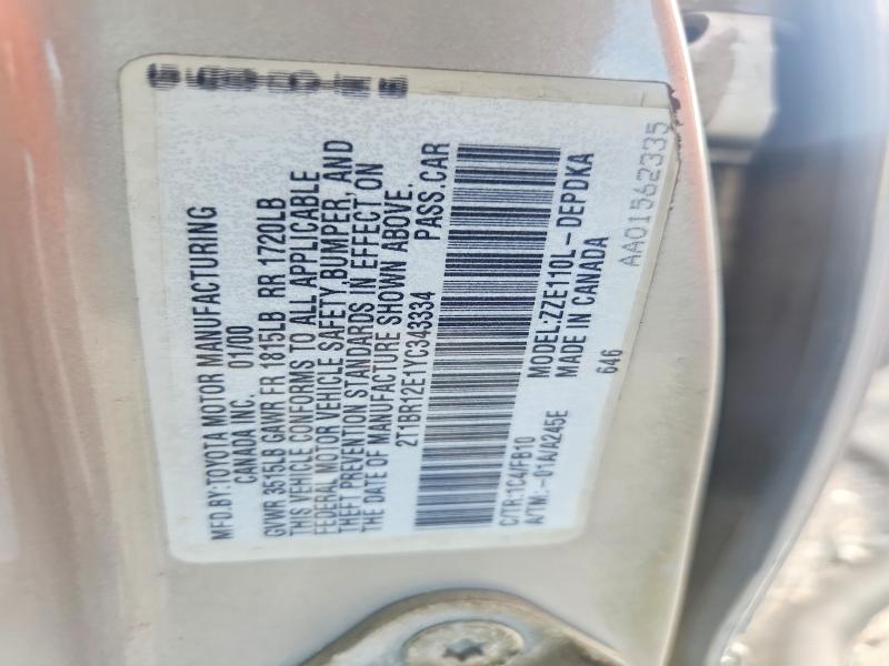Продажа на аукционе авто 2000 Toyota Corolla, vin: 2T1BR12E1YC343334, номер лота: 57839806