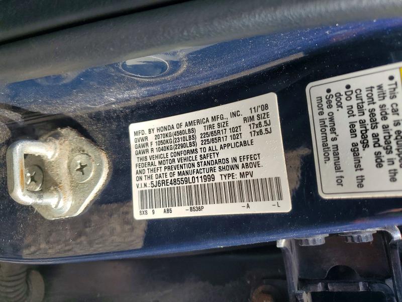 58718796 :رقم المزاد ، 5J6RE48559L011999 vin ، 2009 Honda Cr-v مزاد بيع