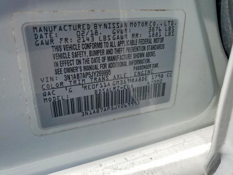 2018 Nissan Sentra მანქანა იყიდება აუქციონზე, vin: 3N1AB7AP5JY269995, აუქციონის ნომერი: 56510346