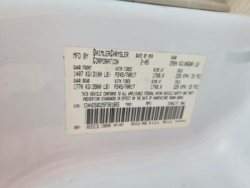 57192406 :رقم المزاد ، 1D4HD58D25F581665 vin ، 2005 Dodge Durango مزاد بيع