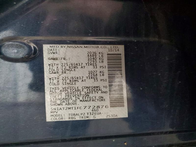2015 Nissan Rogue მანქანა იყიდება აუქციონზე, vin: 5N1AT2MT1FC772876, აუქციონის ნომერი: 57642536