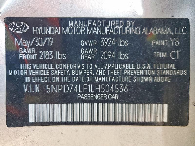 2020 Hyundai Elantra მანქანა იყიდება აუქციონზე, vin: 5NPD74LF1LH504536, აუქციონის ნომერი: 57723606