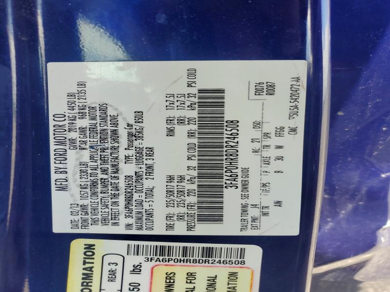 59112706 :رقم المزاد ، 3FA6P0HR8DR246508 vin ، 2013 Ford Fusion مزاد بيع