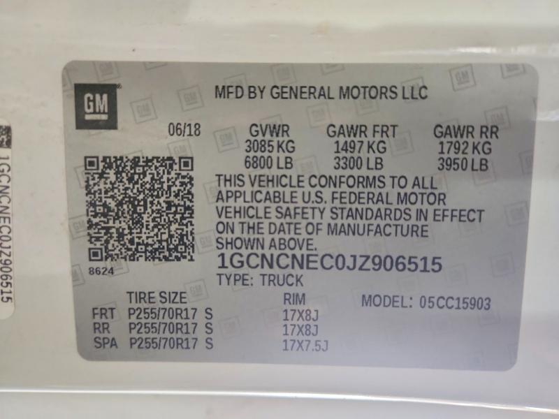 Продаж на аукціоні авто 2018 Chevrolet Silverado 1500, vin: 1GCNCNEC0JZ906515, номер лоту: 53884466