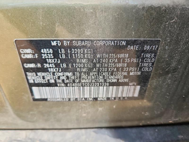 56106316 :رقم المزاد ، 4S4BSETC0J3231336 vin ، 2018 Subaru Outback مزاد بيع