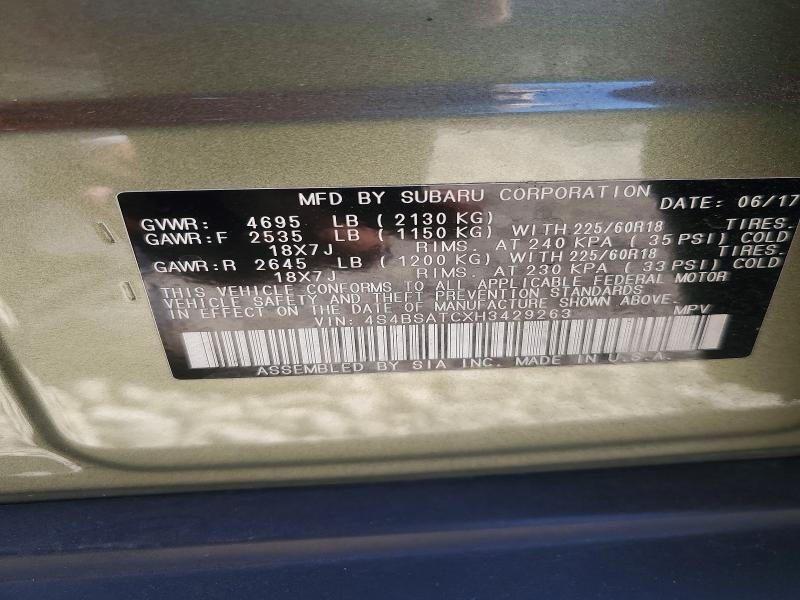 56648836 :رقم المزاد ، 4S4BSATCXH3429263 vin ، 2017 Subaru Outback مزاد بيع