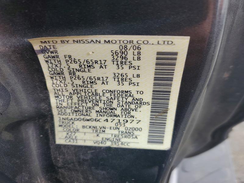 2006 Nissan Frontier მანქანა იყიდება აუქციონზე, vin: 1N6AD06W06C471977, აუქციონის ნომერი: 55855976