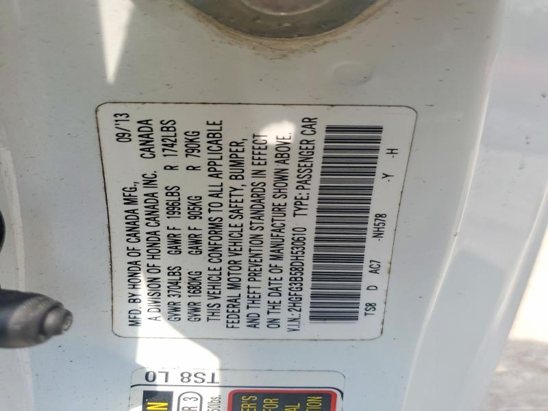 Auction sale of the 2013 Honda Civic, vin: 2HGFG3B58DH530610, lot number: 58431626