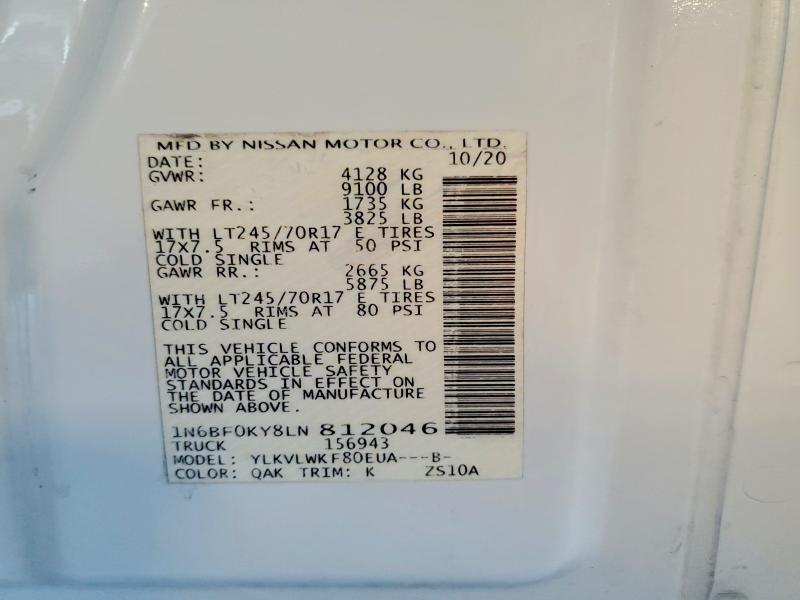Aukcja sprzedaży 2020 Nissan Nv, vin: 1N6BF0KY8LN812046, numer aukcji: 57066676