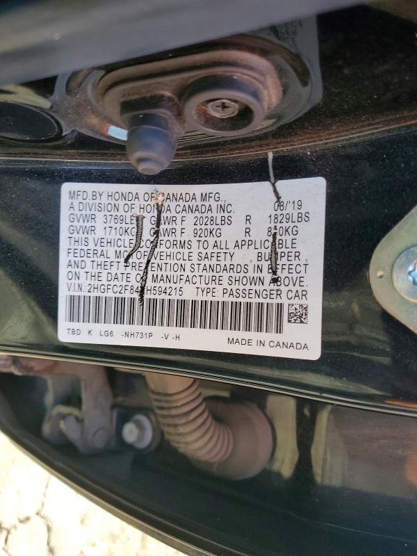 58452176 :رقم المزاد ، 2HGFC2F84KH594215 vin ، 2019 Honda Civic مزاد بيع