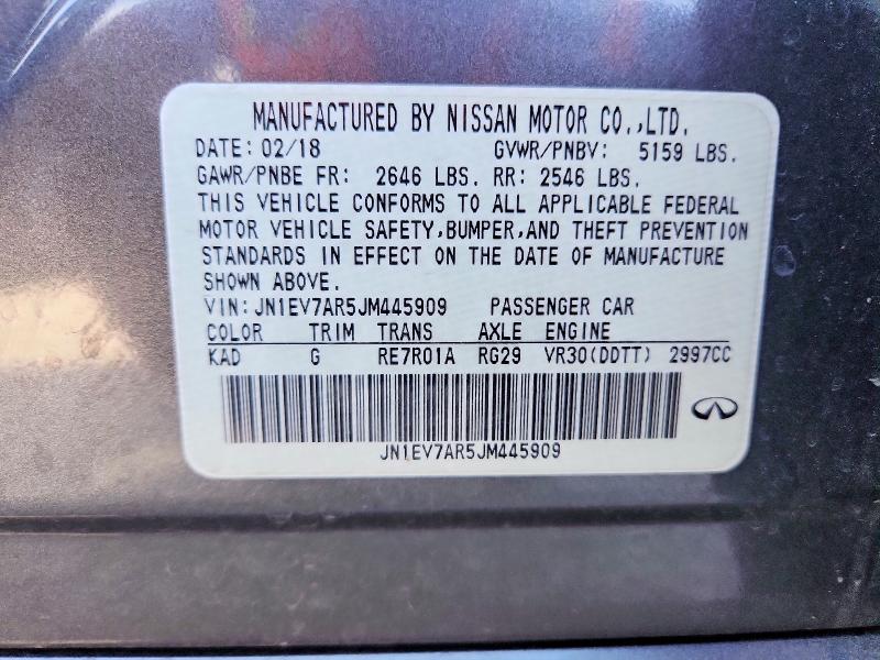 2018 Infiniti Q50 მანქანა იყიდება აუქციონზე, vin: JN1EV7AR5JM445909, აუქციონის ნომერი: 57210136