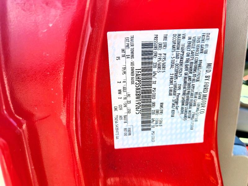 2008 Ford Focus მანქანა იყიდება აუქციონზე, vin: 1FAHP35NX8W192675, აუქციონის ნომერი: 55350846
