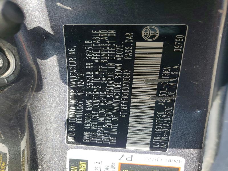 Продаж на аукціоні авто 2013 Toyota Camry, vin: 4T1BF1FKXDU205647, номер лоту: 57043136