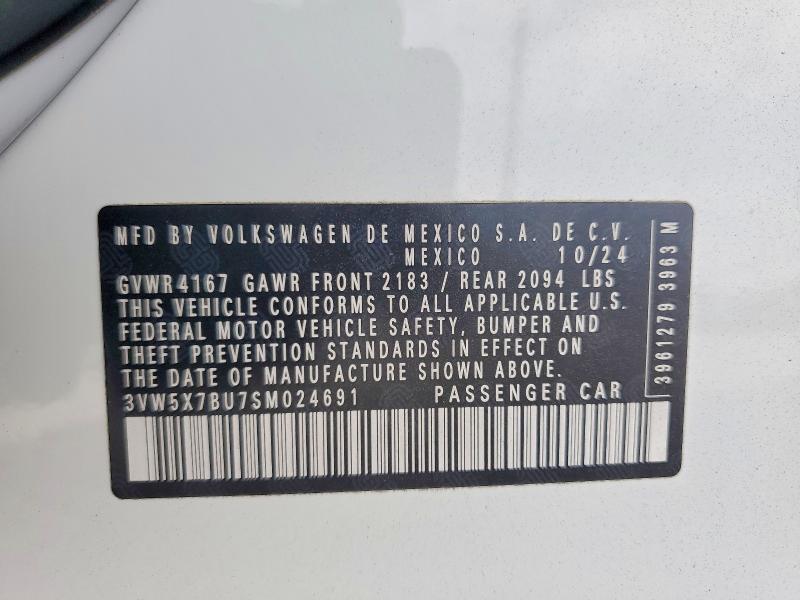 2025 Volkswagen Jetta მანქანა იყიდება აუქციონზე, vin: 3VW5X7BU7SM024691, აუქციონის ნომერი: 55819106