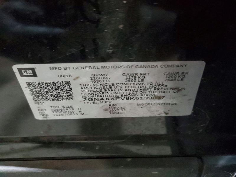 Aukcja sprzedaży 2019 Chevrolet Equinox, vin: 2GNAXXEV6K6139077, numer aukcji: 57968516