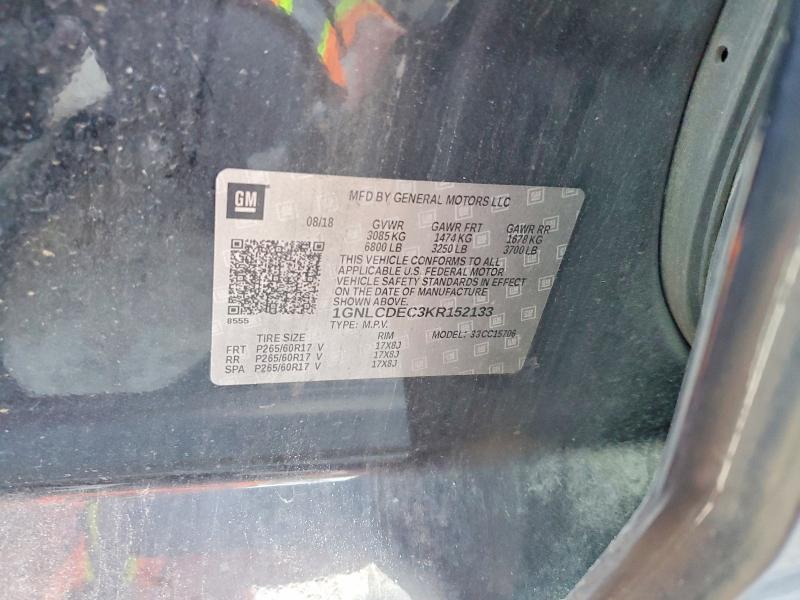 2019 Chevrolet Tahoe მანქანა იყიდება აუქციონზე, vin: 1GNLCDEC3KR152133, აუქციონის ნომერი: 56881266