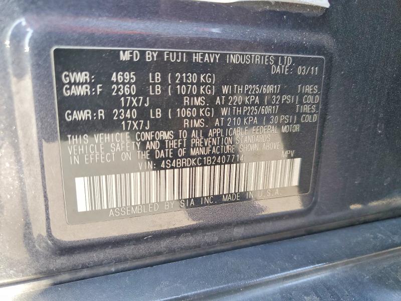 2011 Subaru Outback მანქანა იყიდება აუქციონზე, vin: 4S4BRDKC1B2407714, აუქციონის ნომერი: 55791836