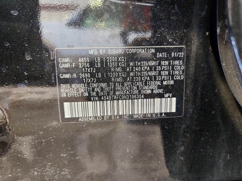 Продажа на аукционе авто 2022 Subaru Outback, vin: 4S4BTAFC9N3196304, номер лота: 55896156