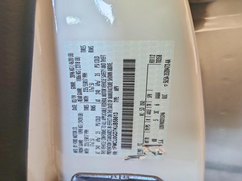 Продаж на аукціоні авто 2019 Ford Escape, vin: 1FMCU0GD7KUB58613, номер лоту: 58092706