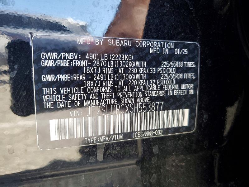 56147626 :رقم المزاد ، JF2SLDRCXSH553877 vin ، 2025 Subaru Forester مزاد بيع
