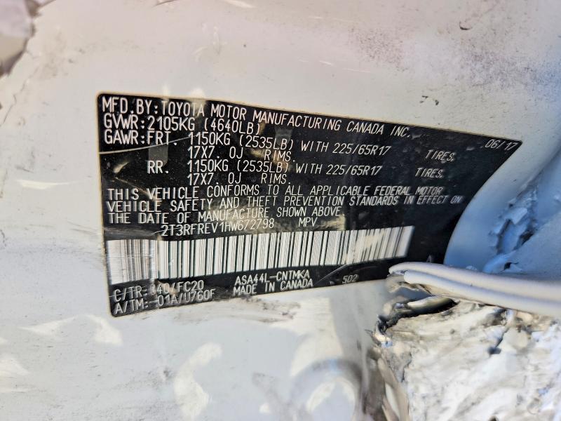 57317626 :رقم المزاد ، 2T3RFREV1HW672798 vin ، 2017 Toyota Rav4 مزاد بيع