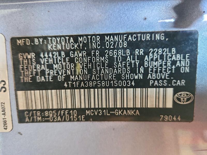 2008 Toyota Camry Solara მანქანა იყიდება აუქციონზე, vin: 4T1FA38P58U150034, აუქციონის ნომერი: 58555546