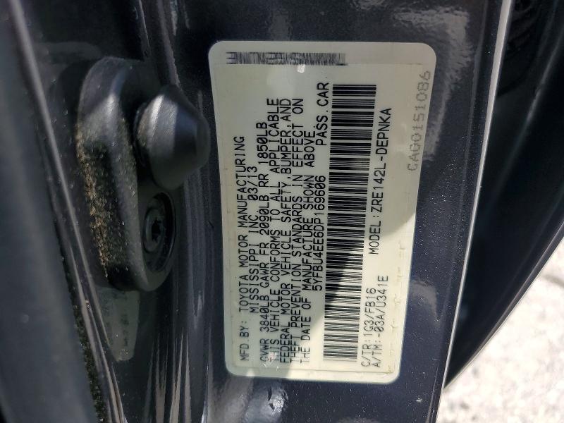74513505 :رقم المزاد ، 5YFBU4EE6DP169606 vin ، 2013 Toyota Corolla مزاد بيع