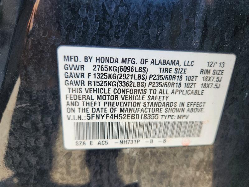 Продажа на аукционе авто 2014 Honda Pilot, vin: 5FNYF4H52EB018355, номер лота: 58103136