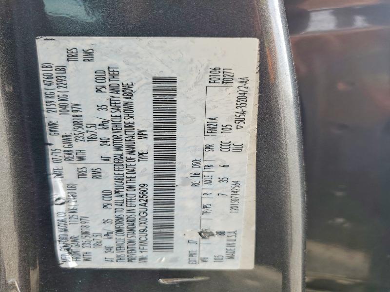 2016 Ford Escape მანქანა იყიდება აუქციონზე, vin: 1FMCU9JX0GUA25609, აუქციონის ნომერი: 85447655