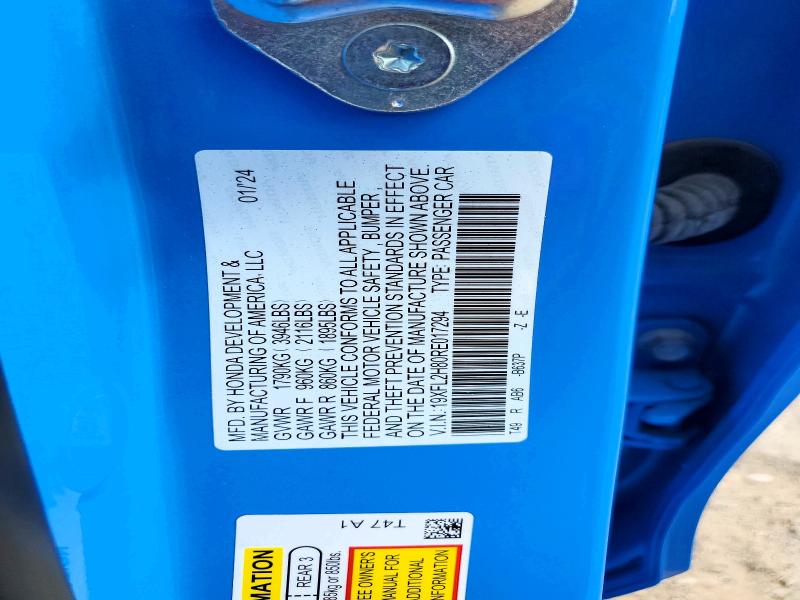 Aukcja sprzedaży 2024 Honda Civic, vin: 19XFL2H80RE017294, numer aukcji: 58089566