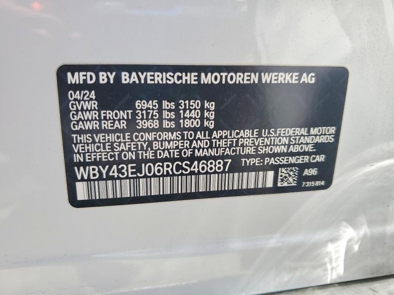 Aukcja sprzedaży 2024 Bmw I7, vin: WBY43EJ06RCS46887, numer aukcji: 58604056