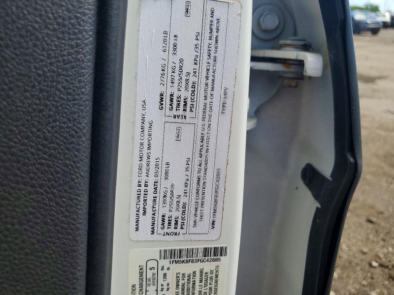 58360956 :رقم المزاد ، 1FM5K8F83FGC42885 vin ، 2015 Ford Explorer مزاد بيع