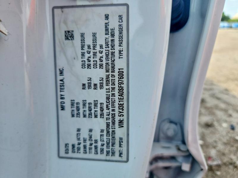 Aukcja sprzedaży 2025 Tesla Model 3, vin: 5YJ3E1EA0SF976001, numer aukcji: 57817996