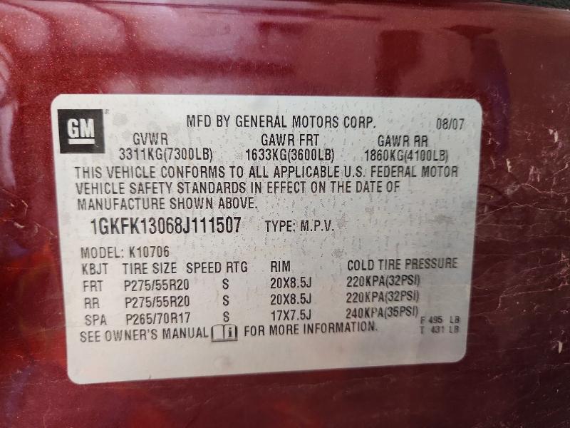 2008 Gmc Yukon მანქანა იყიდება აუქციონზე, vin: 1GKFK13068J111507, აუქციონის ნომერი: 57381346