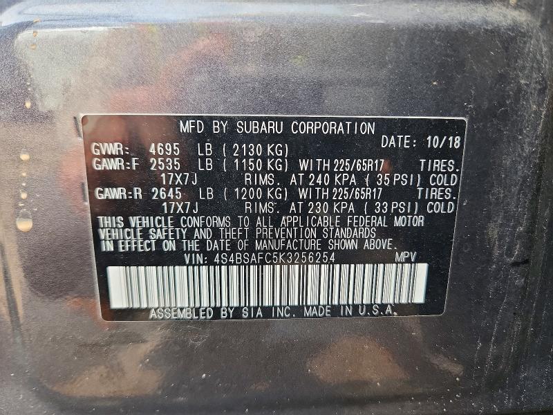 Aukcja sprzedaży 2019 Subaru Outback, vin: 4S4BSAFC5K3256254, numer aukcji: 56750506