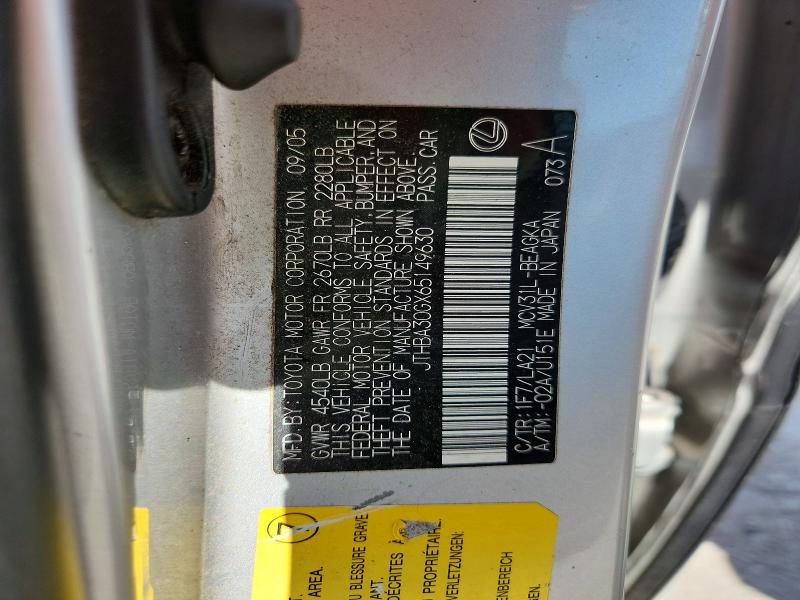 Продаж на аукціоні авто 2006 Lexus Es, vin: JTHBA30GX65149630, номер лоту: 57575386