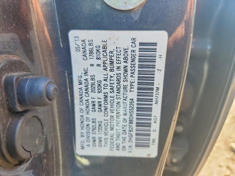Продажа на аукционе авто 2013 Honda Civic, vin: 2HGFB2F88DH552264, номер лота: 57964976