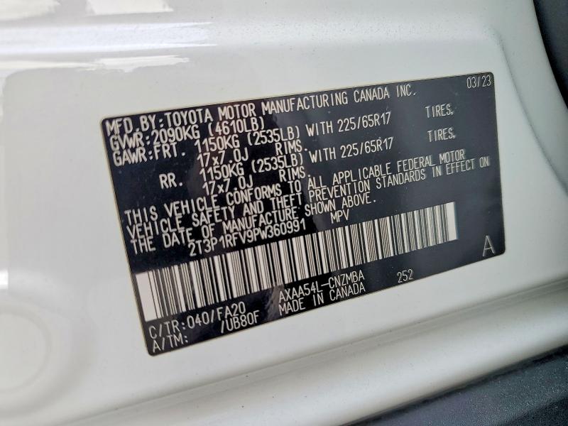 59357286 :رقم المزاد ، 2T3P1RFV9PW360991 vin ، 2023 Toyota Rav4 مزاد بيع