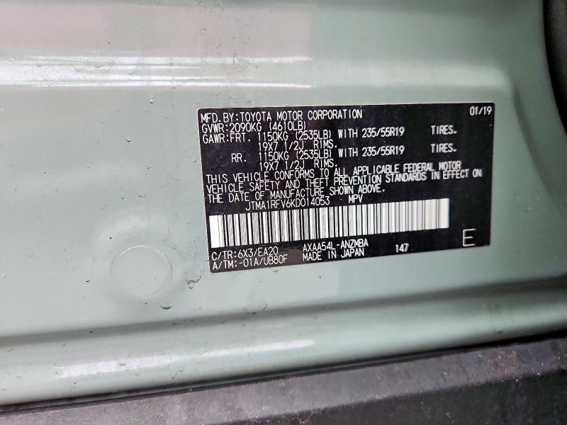 58517096 :رقم المزاد ، JTMA1RFV6KD014053 vin ، 2019 Toyota Rav4 مزاد بيع