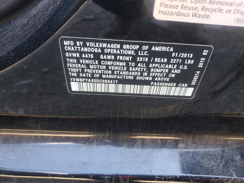 Продажа на аукционе авто 2013 Volkswagen Passat, vin: 1VWBP7A32DC093417, номер лота: 55546106