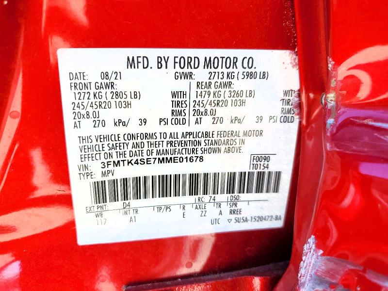 Aukcja sprzedaży 2021 Ford Mustang Mach-e, vin: 3FMTK4SE7MME01678, numer aukcji: 58279026