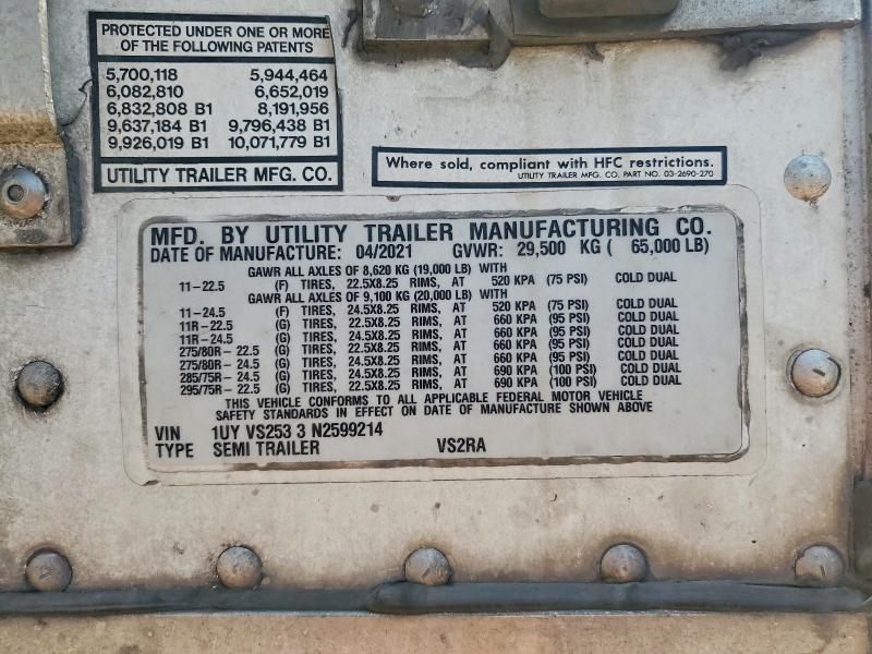 56777966 :رقم المزاد ، 1UYVS2533N2599214 vin ، 2022 Utility Trailer Vsra Reefe مزاد بيع