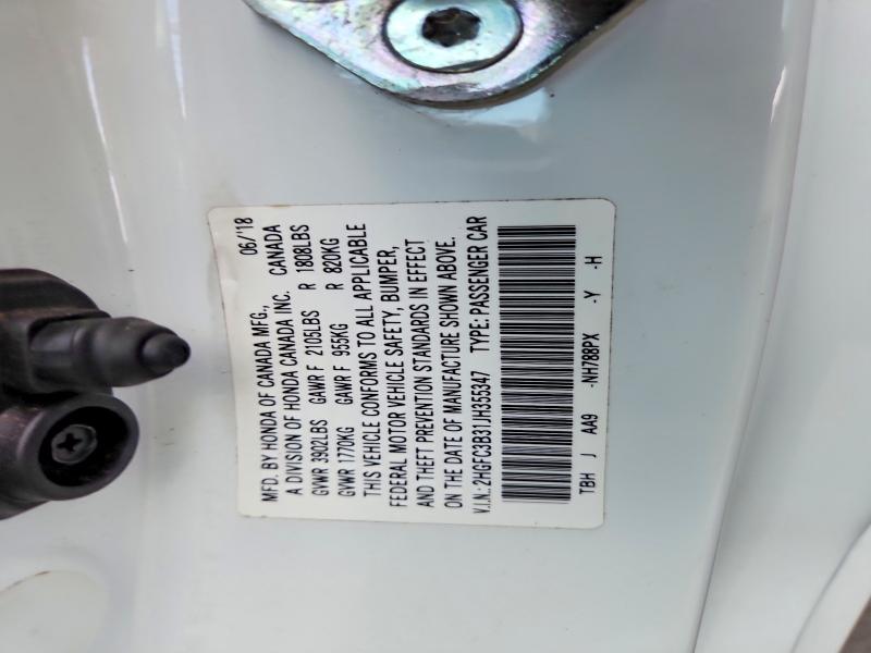 2018 Honda Civic მანქანა იყიდება აუქციონზე, vin: 2HGFC3B31JH355347, აუქციონის ნომერი: 58764566