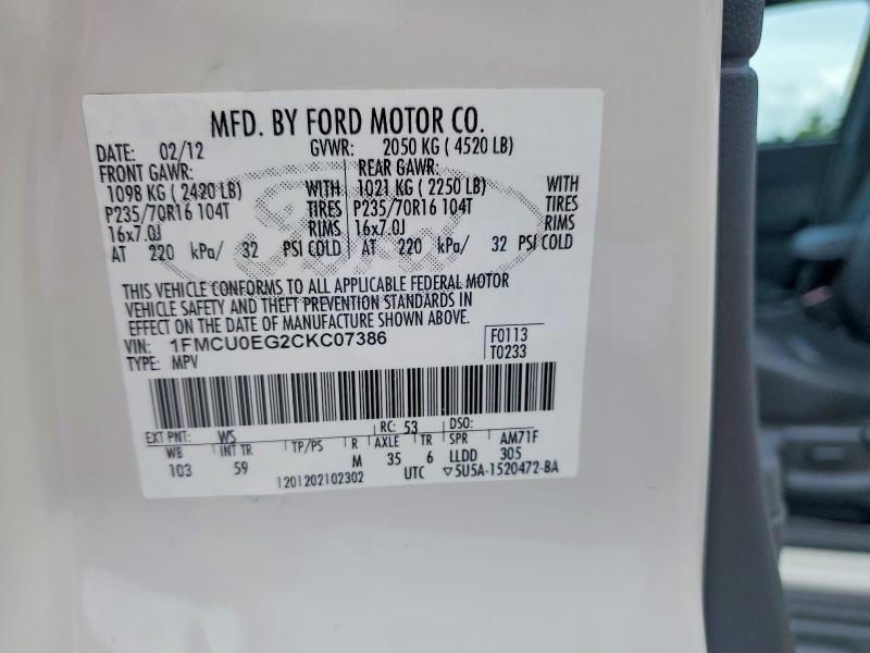 56651246 :رقم المزاد ، 1FMCU0EG2CKC07386 vin ، 2012 Ford Escape مزاد بيع