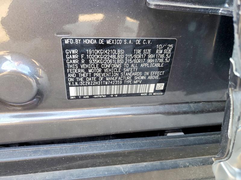 Aukcja sprzedaży 2026 Honda Hr-v, vin: 3CZRZ2H31TM742359, numer aukcji: 54759276