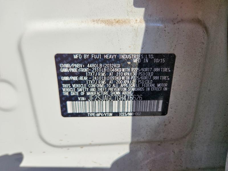57427716 :رقم المزاد ، JF2SJAGC7GH476626 vin ، 2016 Subaru Forester مزاد بيع